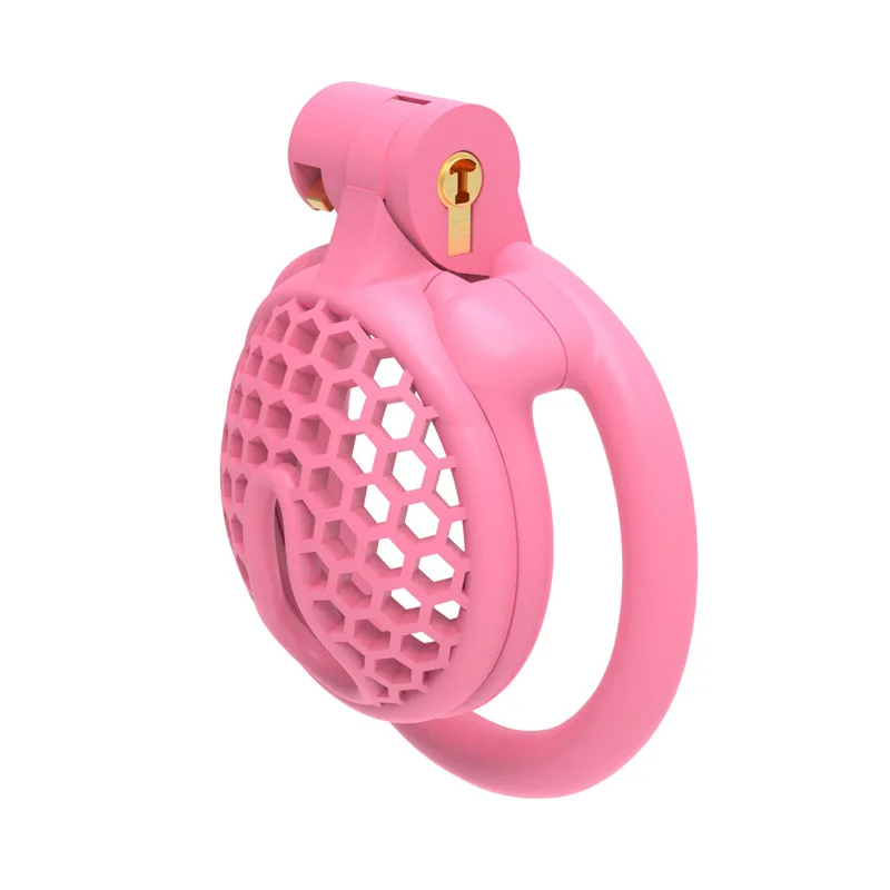 New Mini Honeycomb Chastity Lock with 4 Size Rings Pink Breathable CB Lock Male Chastity Device Adult Erotica Male Sex Toys