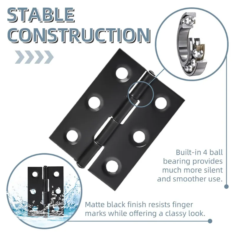 Door Hinge 2-Inch Indoor Stainless Steel Flat Hinges Black Furniture Hardware Door Window Hinge Home Improvement Tools 1/10sets stainless steel hinges door hinges