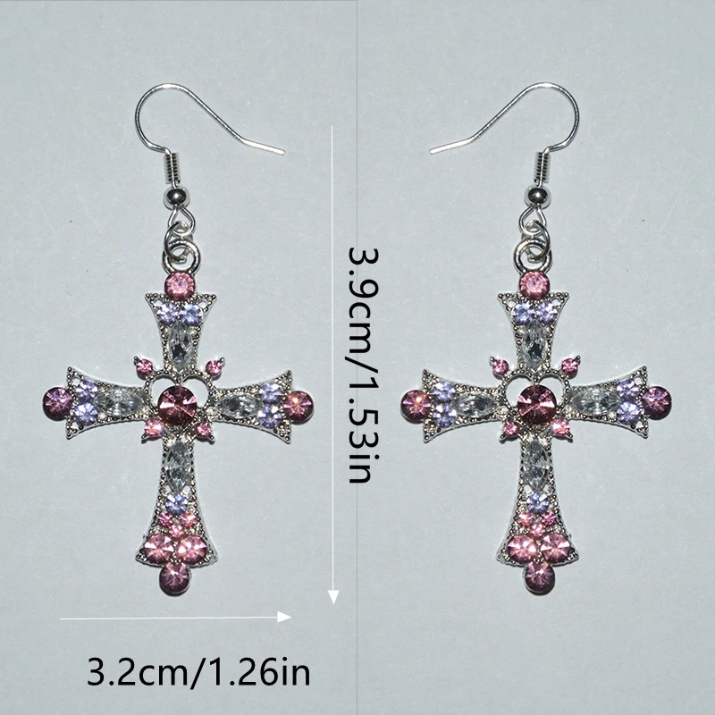 Purple Zircon Heart Cross Earrings - Y2k Gothic Dangle For Women