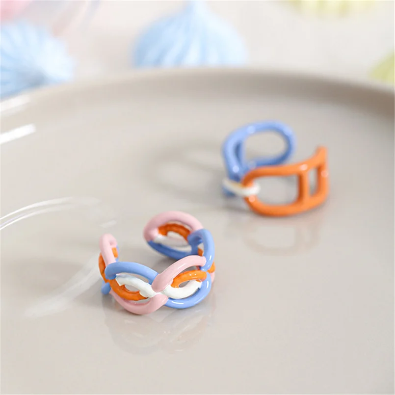 

Korean Style Knot Geometric Rings For Women Girls Cute Colorful Enamel Ring Y2K Jewelry Gift Bague