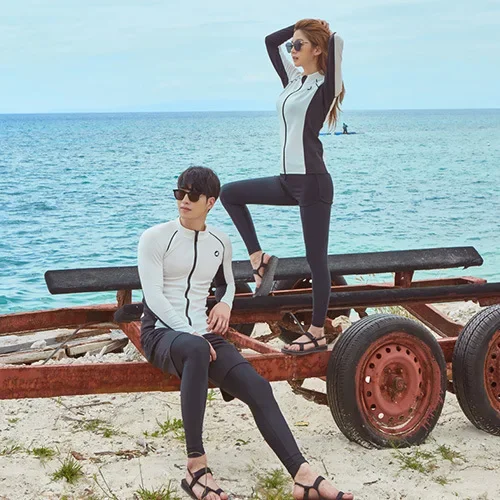 

2023 Summer Couple Swimsuit Uv Proof Long Sleeve Bathing Suit Sexy Slim Rushguard Women Men Diving Suit Dropshipping
