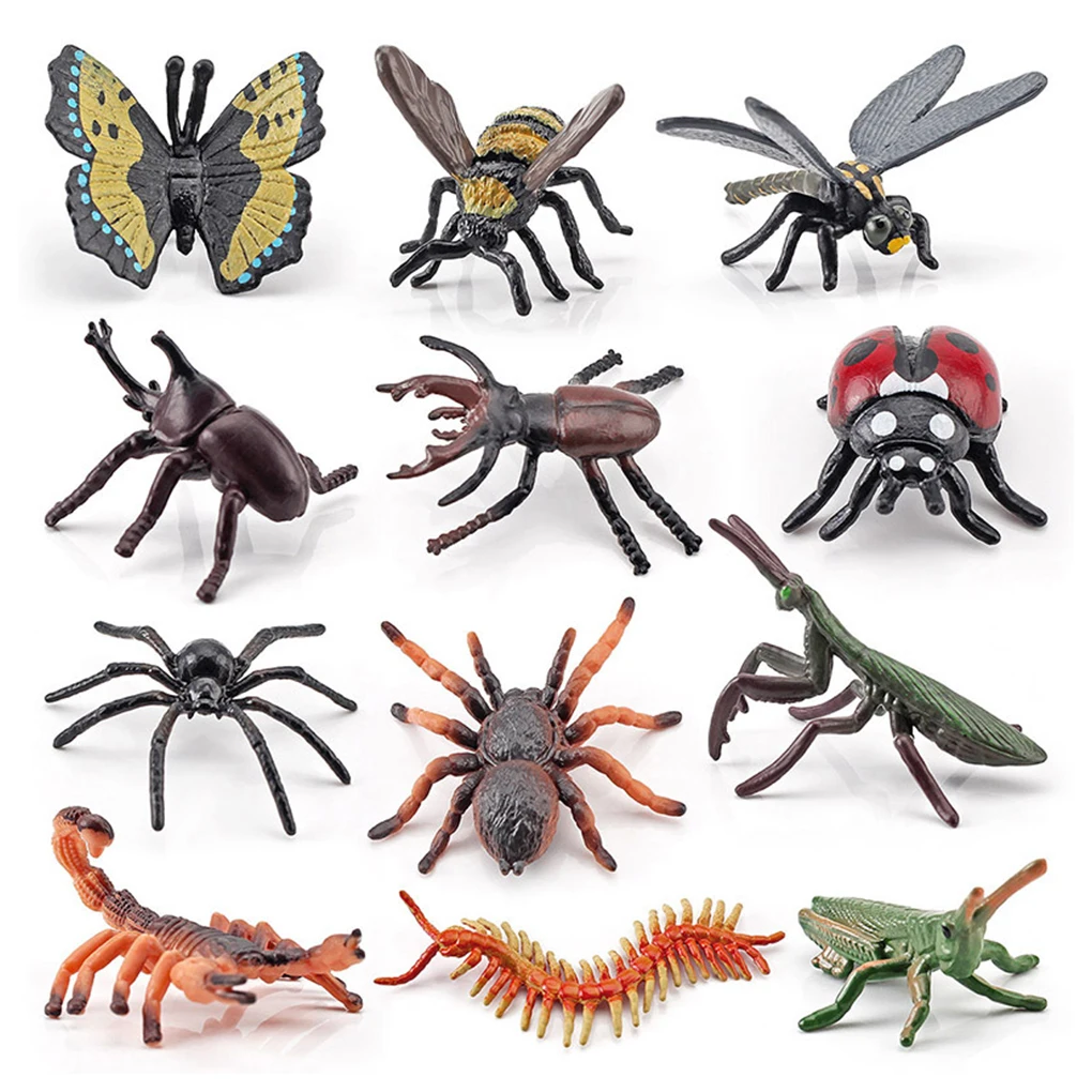 Pack of 12 Insect Bugs Figures Educational Animal Figurines Children Interactive Toys Set Accessory School Classroom