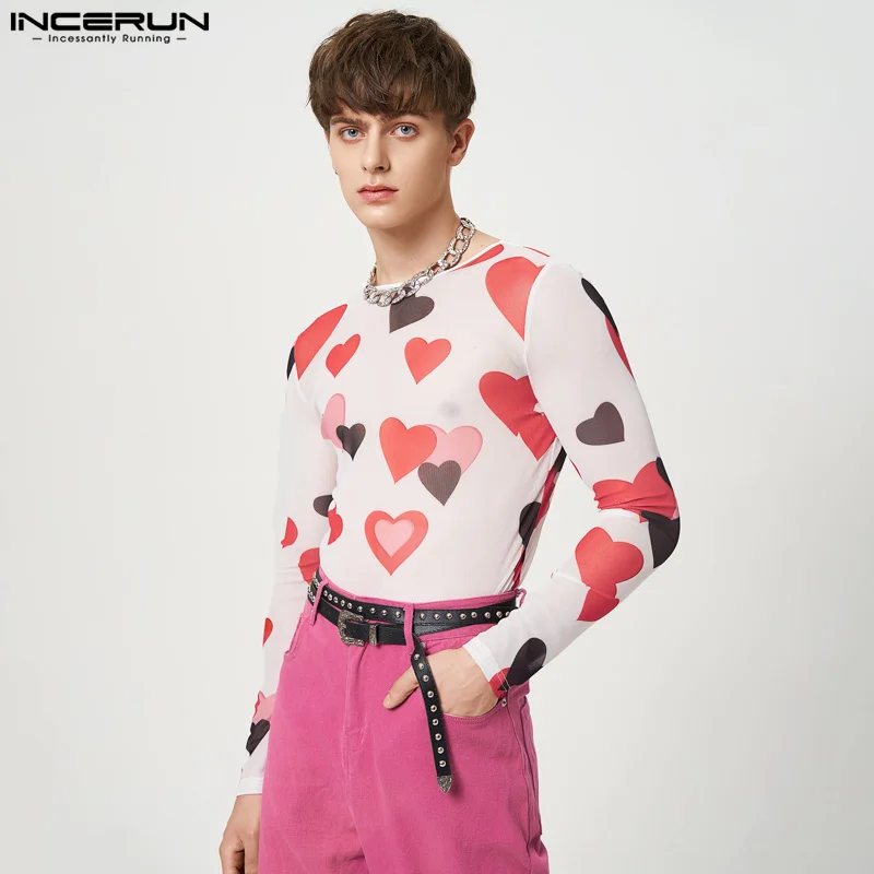 INCERUN Stylish Well Fitting Men's Homewear Love Printed See through