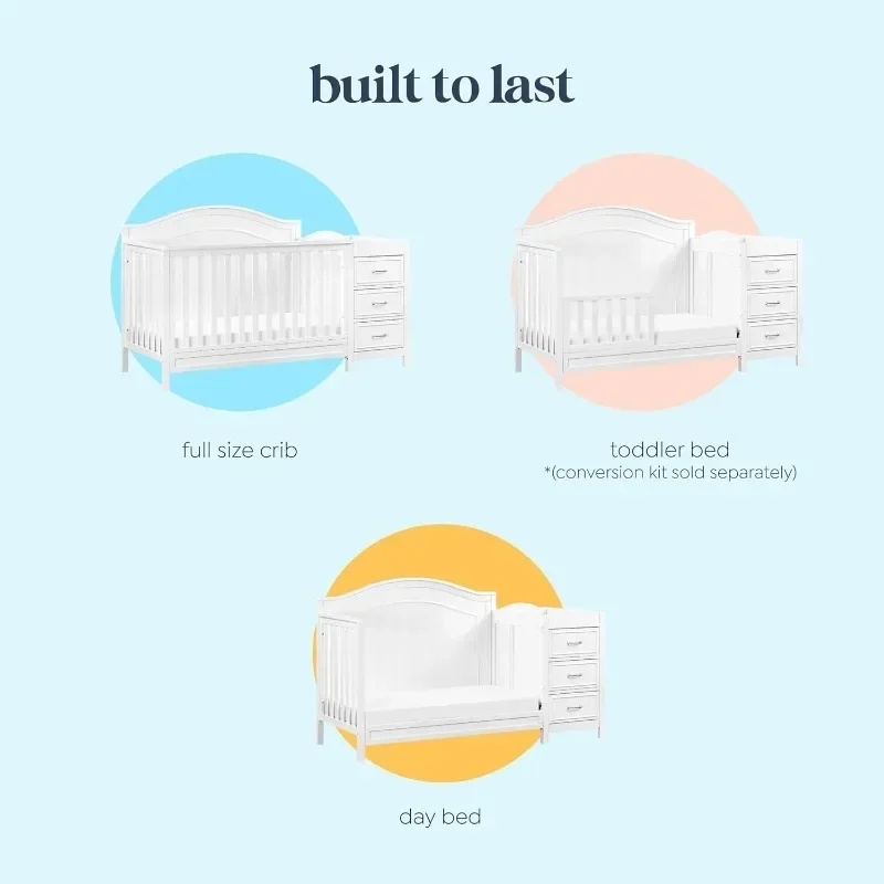 4-in-1 Convertible Crib and Changer Combo in White 5