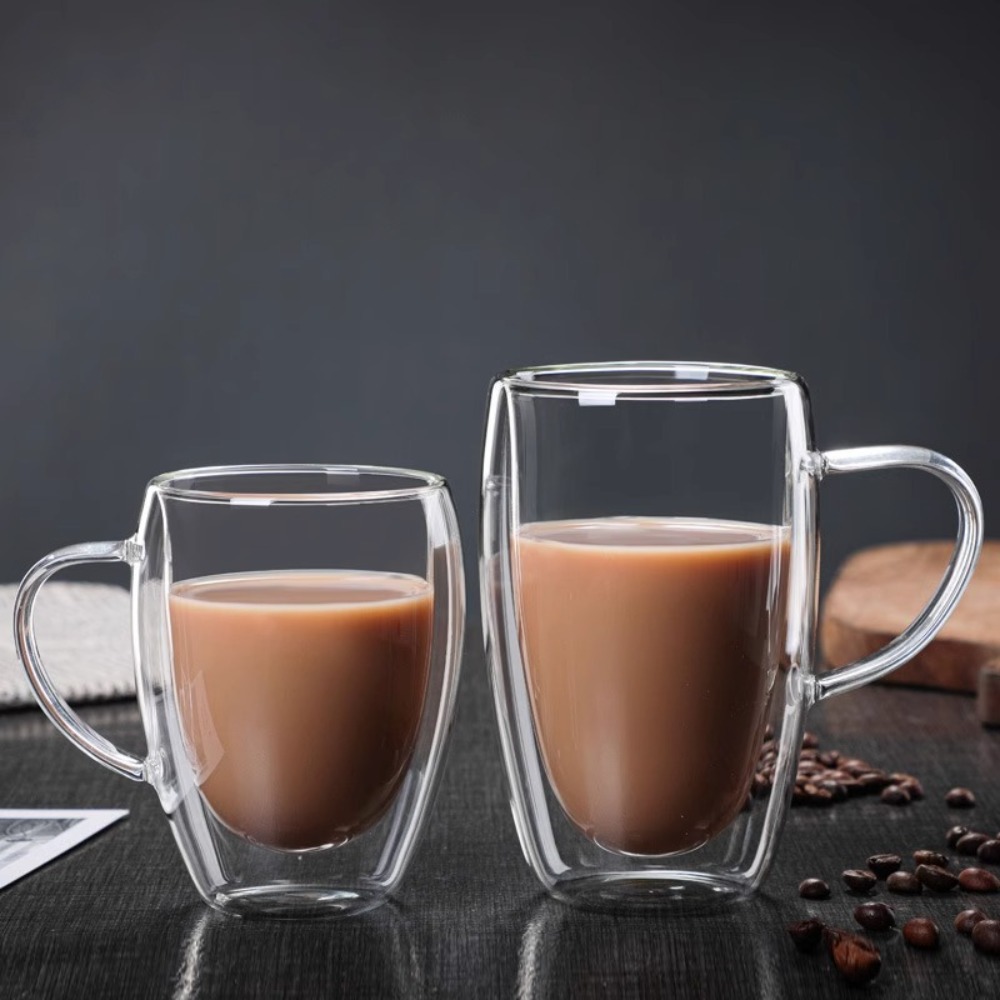 250ml/350ml/450ml High Borosilicate Glass Double Layer Glass Cup Heat Resistant Drinkware Transparent Coffee Cup with Handle
