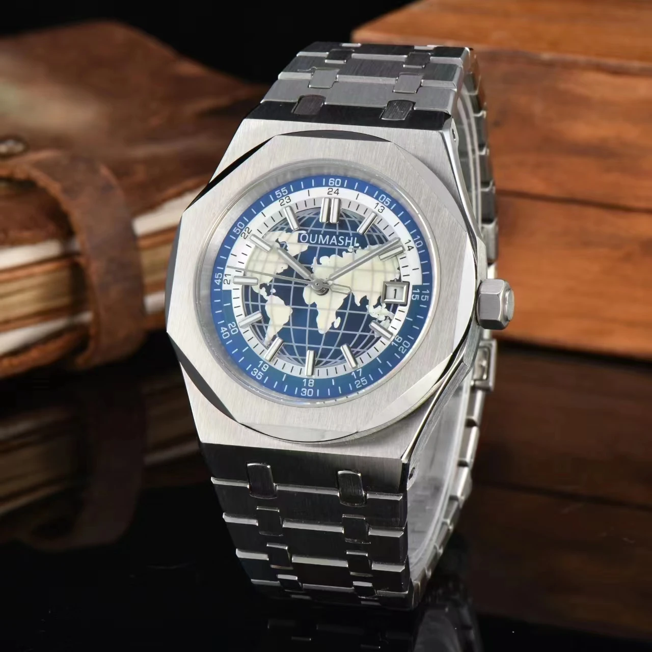 

42mm watch OUMASHI luxury watch sapphire glass Miyota8215 movement men's luminous date watch stainless steel strap/rubber strap