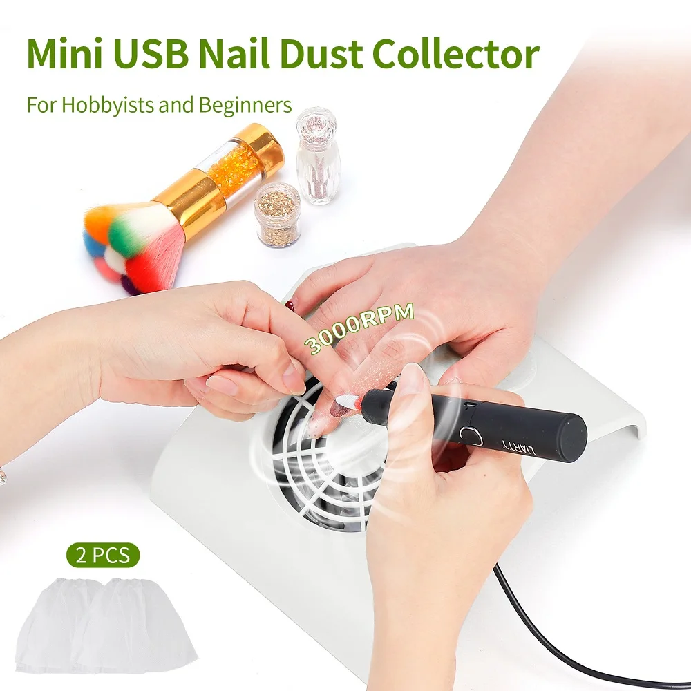 USB Mini Nail Dust Collector Portable Nail Dust Extractor Nail Vacuum Cleaner Fan With 2 Dust Filter Bags Nail Art Manicure