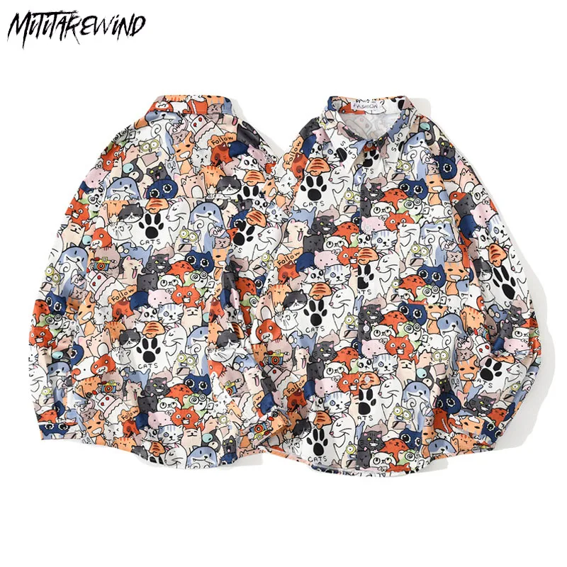 

Fashion New Streetwear Cat Print T Shirts Couple Casual Loose Oversized Graphic Streetwear Korean Spring Summer Korean T Shirts