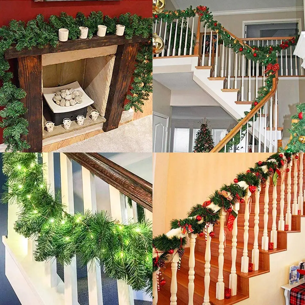 Guirlande De Pin De Noël 10m - Couronne Artificielle Rotin Décoratif Pour Sapin - Décoration Extérieure Plastique Vert Festive