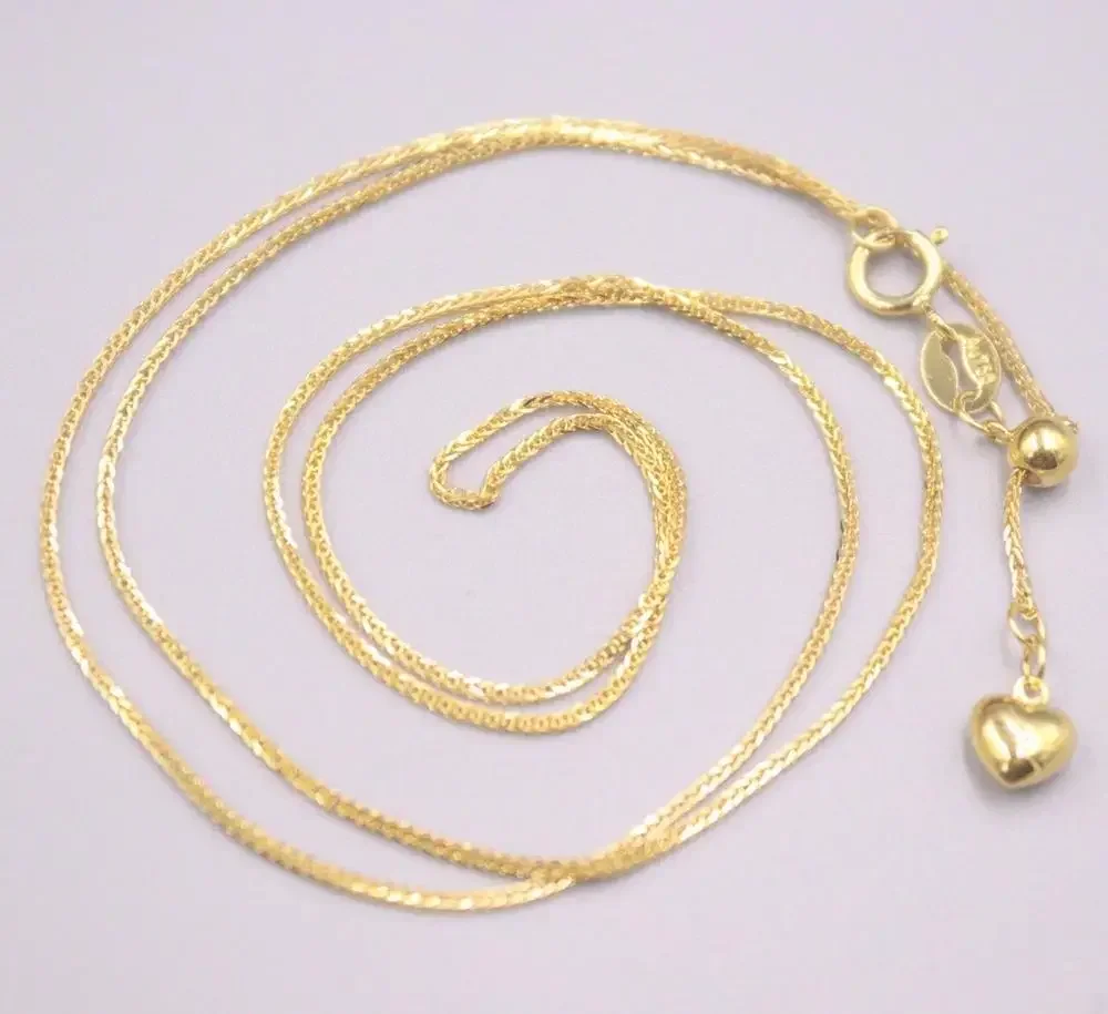 

Real 18K Yellow Gold Necklace Women's Female Wheat Chain Female 45cm/18inch Gift Thin Neckalce Jewellery Heart Chain Adjustable