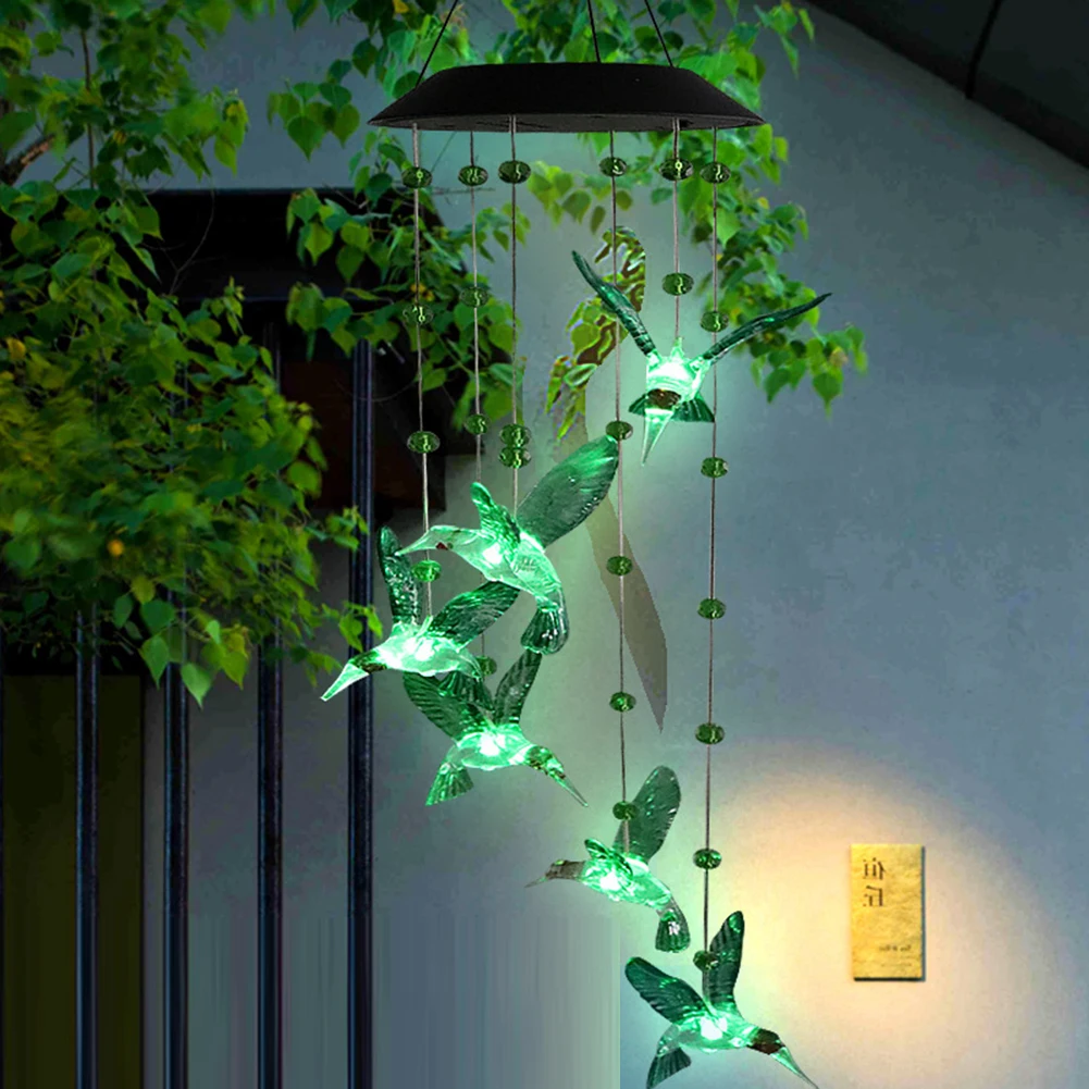 solar street light LED Solar Wind Chime Crystal Ball Hummingbird Wind Chime Light Color Changing Waterproof Hanging Solar Light For Home Garden decorative solar lights