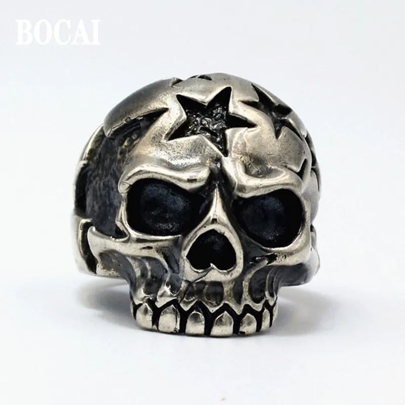 

BOCAI Real S925 Silver Handmade Original Hip-Hop Punk Pop Star Skull Fashion Trend Man Ring High-End Gifts