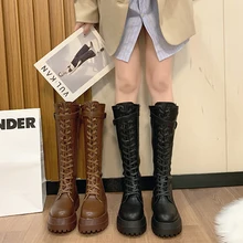 

Women's Winter High Boots Platform Boots For Women 2021 Ladies Knee-high Knight Boots Padded Warm Shoes botas de mujer