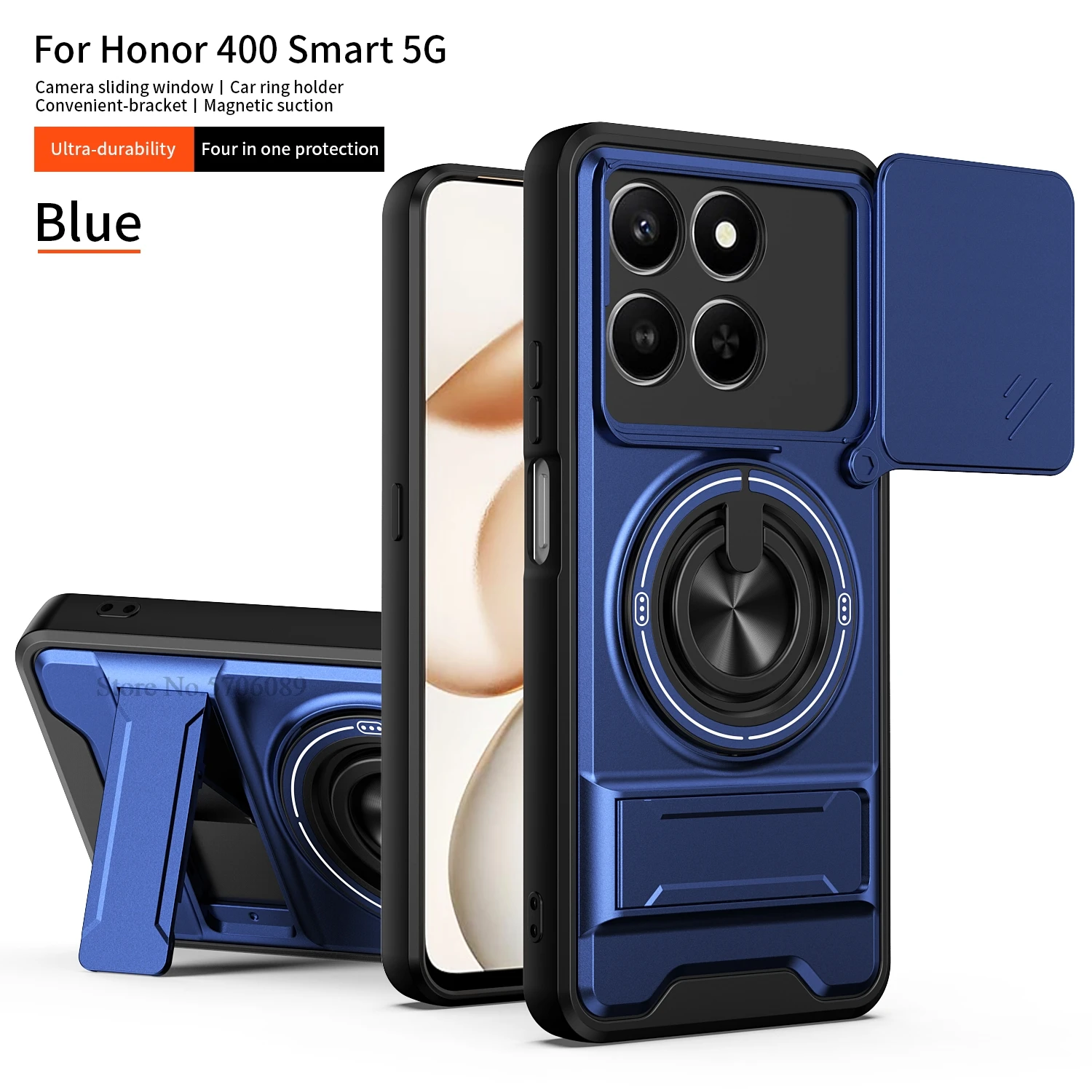 Enhanced Shockproof Armor Phone Case with Slide Lens Protector and Ring Holder