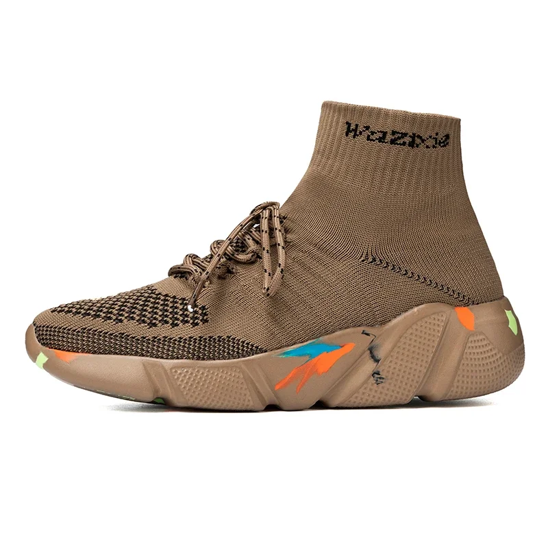High Top Casual Shoes Women Men Sneakers Outdoor Breathable Socks Shoes Thick Bottom Cushioned Mesh Lace Up Plus Size 35-47
