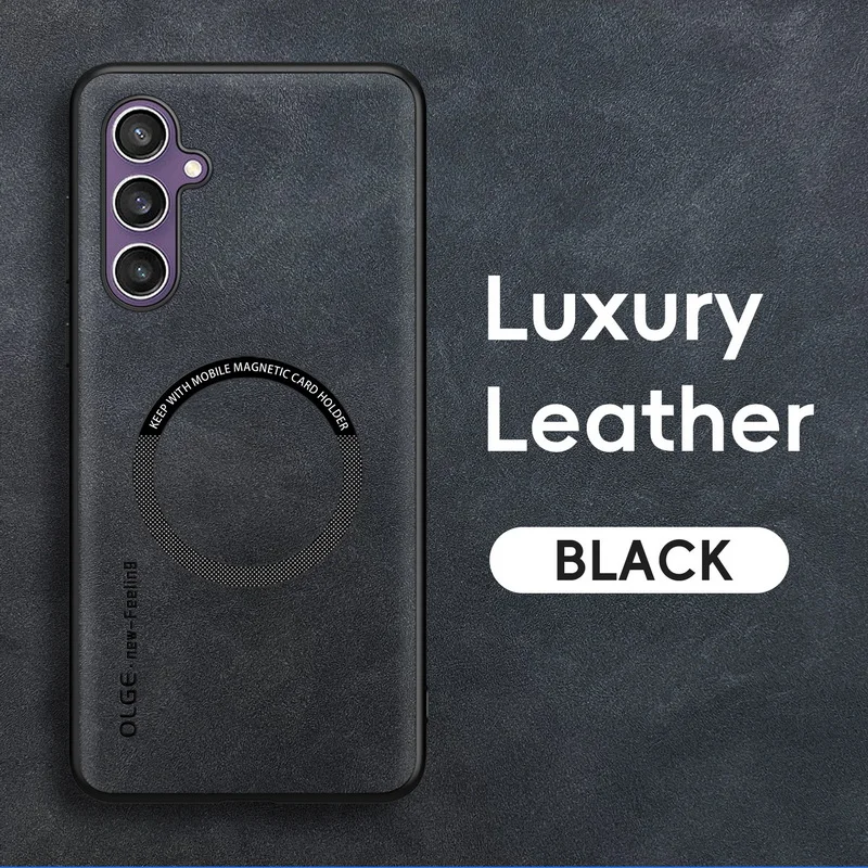 Magnetic For Magsafe Leather Case For Samsung Galaxy S24 S23 S22 Ultra S23 FE S21 Plus Luxury Wireless Charge Phone Back Cover