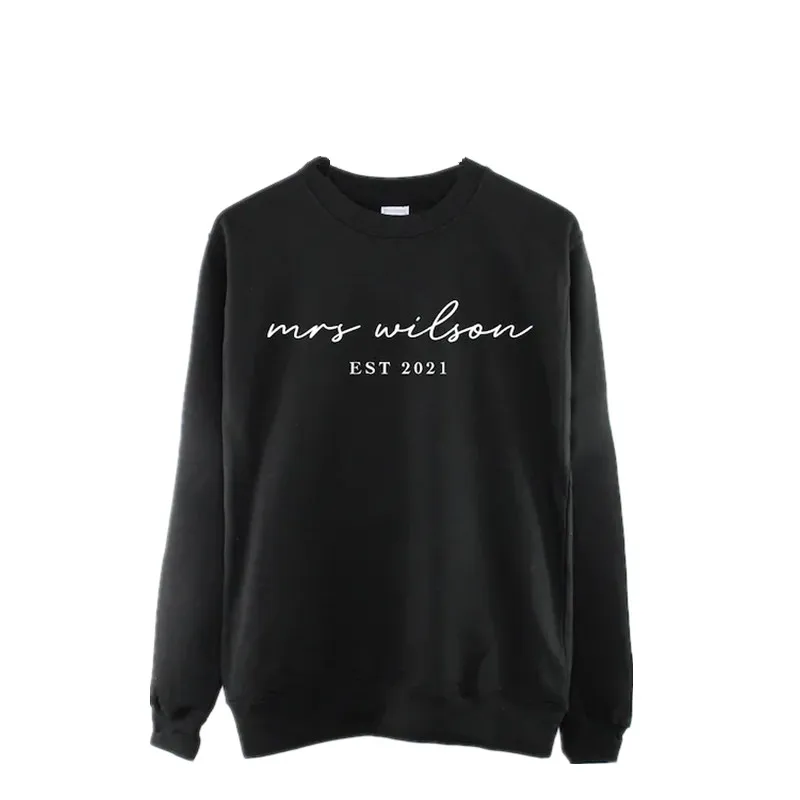 

Personalized Mrs Sweatshirt Wedding/Bridal Shower Gift - Custom Engagement Gift - Gift for Bride Bridesmaid Gift