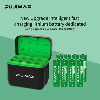 PUJIMAX 1.5V Constant Voltage AA Rechargeable Li-ion 4255mWh Battery With Intelligent LED Display Arc-look Battery Charger SET 1