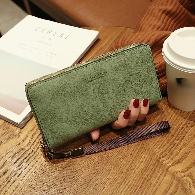 Women Wallet Long Casual Pu Leather Solid Multi-purpose Mobile Phone Bag Coin Card Purse Portable Handbag