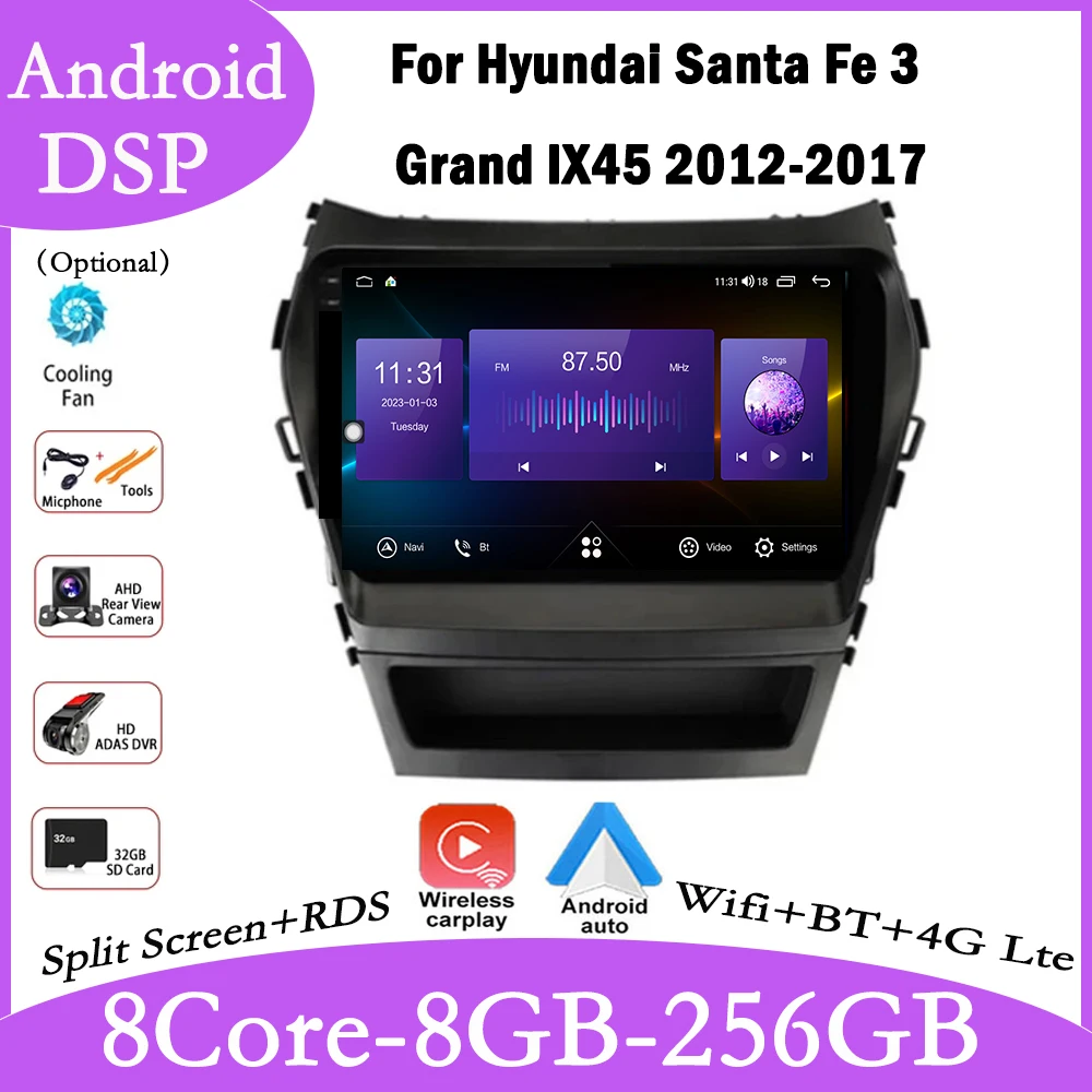 

9 lnch For Hyundai Santa Fe 3 Grand lX45 2012-2017 Car Carplay Video Player GPS IPS Navigation Multimedia Stereo 4G LET
