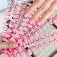 120 faux ongles courts carrés blancs style French, rose nude, forme cercueil, brillants, à presser, couvrance totale, prêts à poser # 6