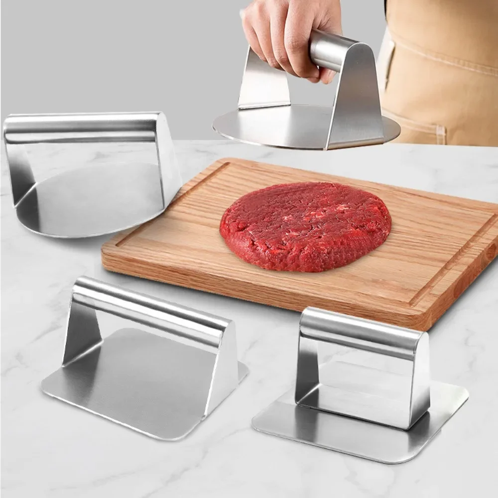 Stainless Steel Burger Press Round Square Burger Smasher Non-Stick Smooth Grill Meat Press for Hamburger Flat Top Cooking kitchen utensils