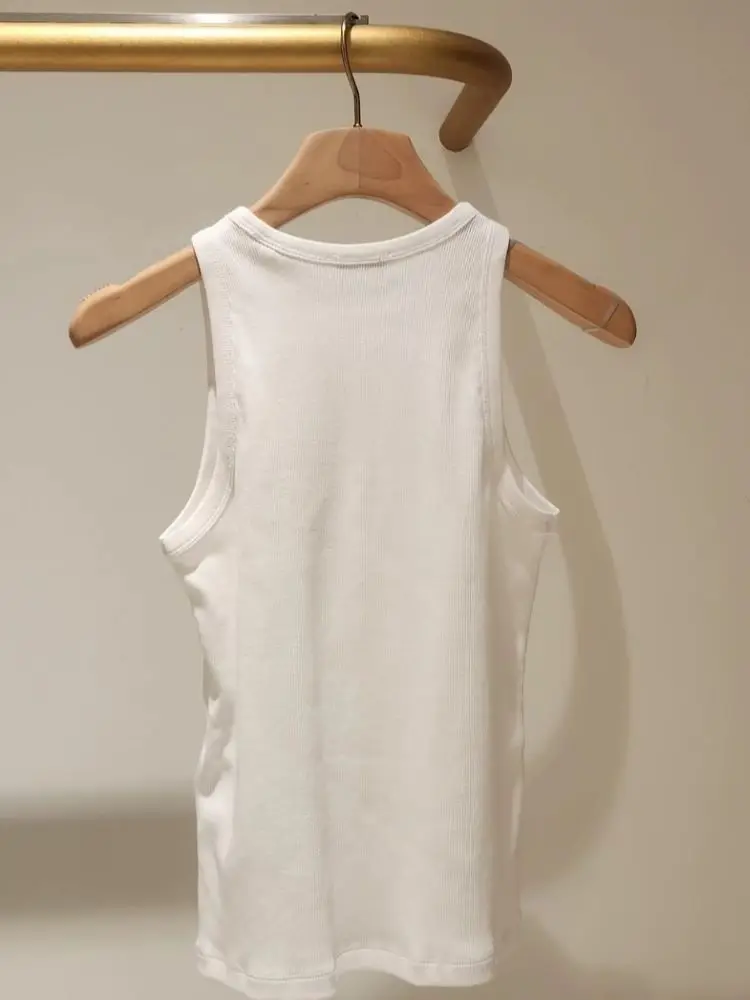 

Женский Белый Трикотажный жилет с Вышивкой Букв, без рукавов, с круглым вырезом, простые майки, лето 2024