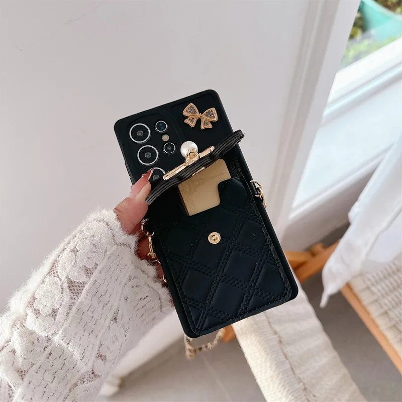 Pearl Bow Chain Wallet Phone Case with Elegant Design