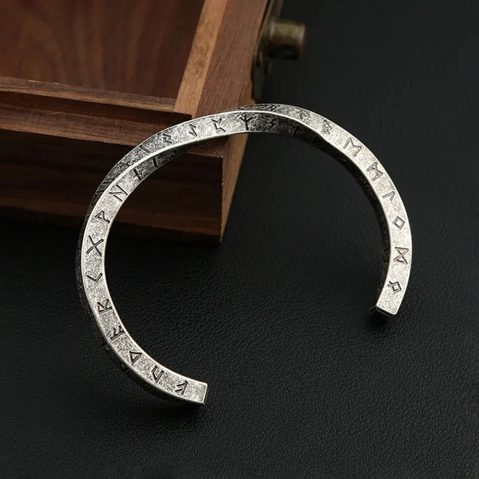 Nordic Vikings Twist Cuff Bracelet Punk Fashion Stainless Steel Viking Letter Bangles For Men Vintage Party Jewelry