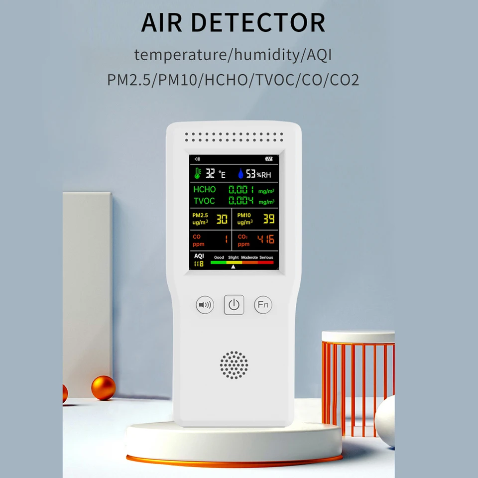 Croerma Monitor Qualità Aria 9 In 1 – Rilevatore TVOC, HCHO, PM2.5, PM1.0, PM10, Temperatura E Umidità Con Batteria 2000mAh, Display LCD