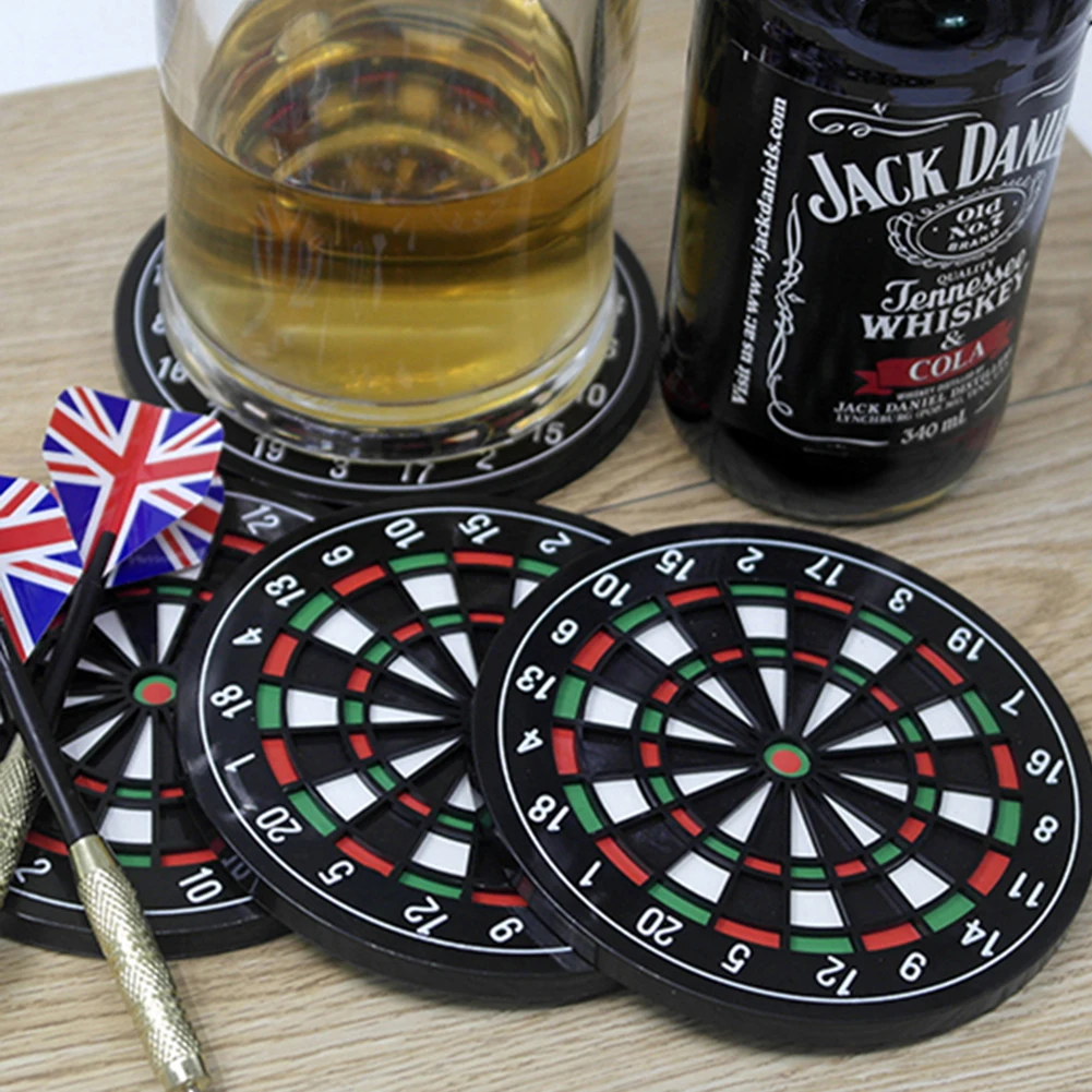 4Pcs Dart Board Shape Drinks Coasters Creative Non Slip Round Coasters Heat Resistant Decorative Cup Mats for Coffee Tea