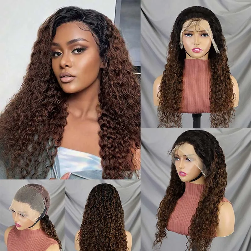 

Dark Brown Water Wave Full Frontal Lace Wigs Pre-plucked Super Natural Brazilian Virgin Hair Lace Front Wavy Wig for Black Women