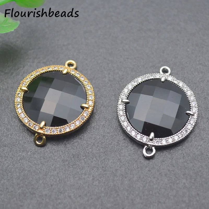

Diy Bracelet Findings Nickel Free Anti Fading Gold Plated Shiny Black White CZ Pave Big Size Round Connector Charms 10pcs