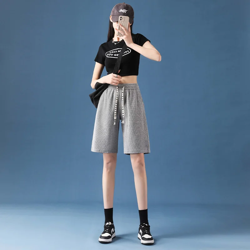 Women Shorts Traf Y2K High Waisted Loose Wide Leg Short Pants Women Clothing Booty Shorts Waffle Fabric Korean Fashion CICHENG