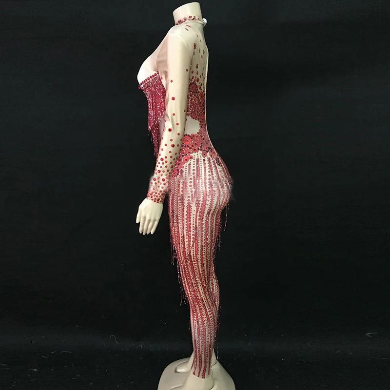 Bright red monkey dancing for women with purple and Bora stones birthday party bar stretch suit singer