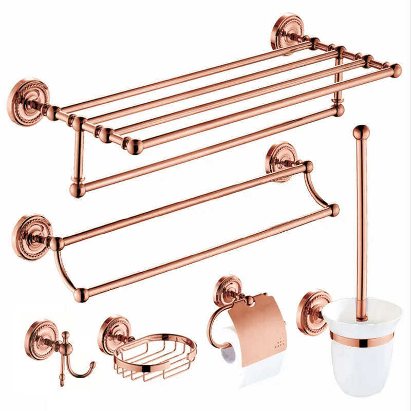 Solid Brass Bathroom Accessories Set,Robe hook,Paper Holder,Towel Bar,Towel Ring,bathroom sets, Rose Gold Luxury Bath Towel Rack bathroom accessories set