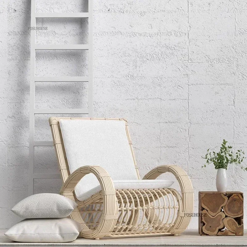 Japanese Rattan Garden Chairs Outdoor Garden Patio Single Chair Light Luxury Armchair Rain And Sun Protection Furniture