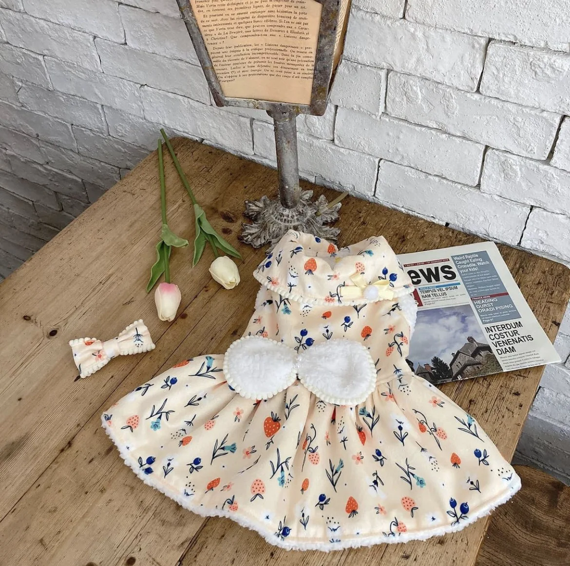 Sweet Princess Dress With White Bow For Dog
