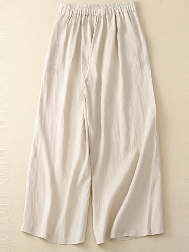 Women Casual Wide Leg Pants New Arrival 2023 Spring Vintage Style Solid Color Loose Cotton Linen Female Ankle-length Pants B2358
