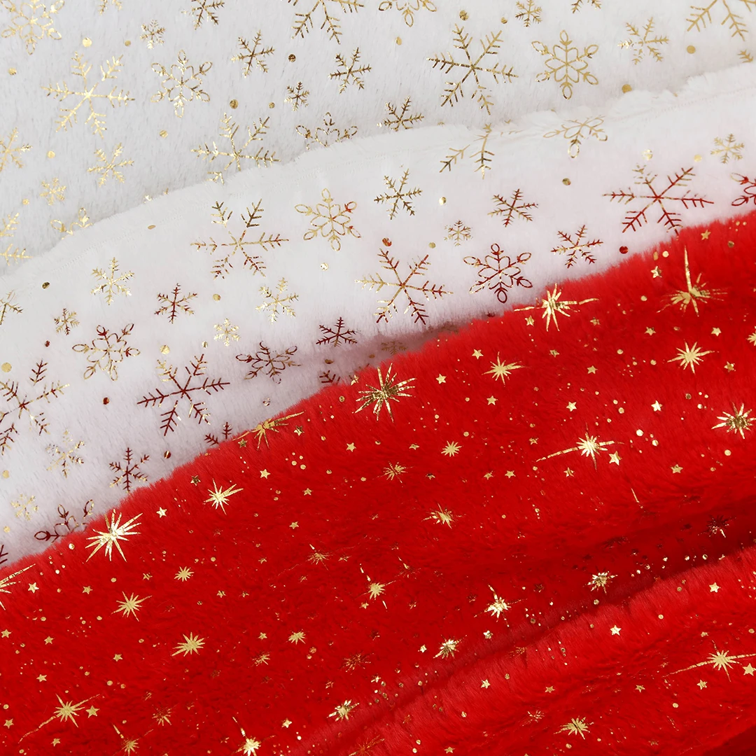 150x200cm/50x50cm PV Velvet Gilded Snowflake Velvet Fabric For Christmas Decoration Women's Hoodie Handmade DIY Sewing Cloth