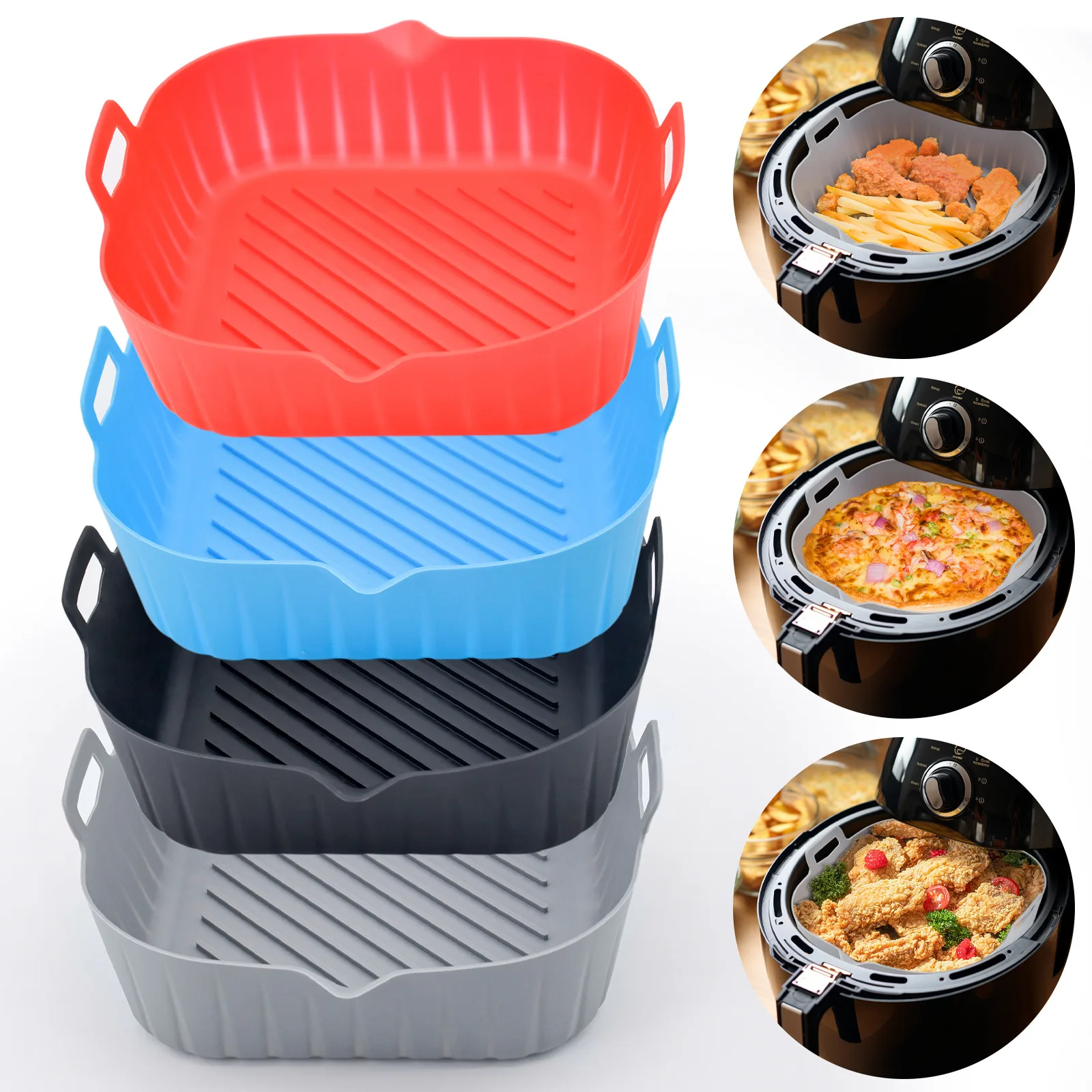 Air Fryer Tray for Air Fryer Liner Silicone Basket Reusable Oven Baking Tray Non-stick Pizza Grill Pan Kitchen Accessories air fryer liners air fryer accessories air fryer baking tray air fryer silicone tray air fryer basket