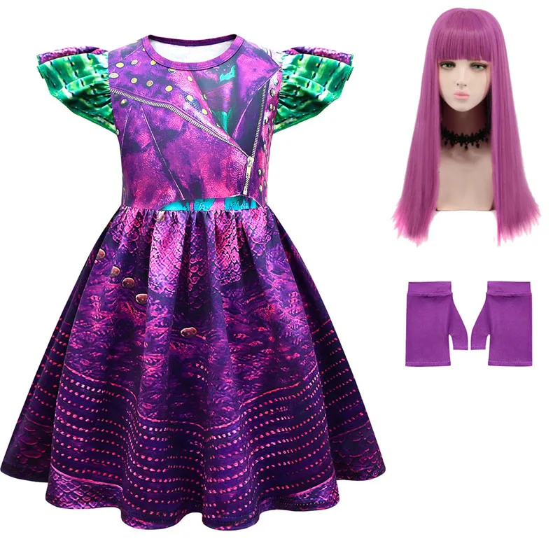 Kids Descendants 3 Mal Costume For Girls Evie Cosplay Costume Child Fantasia Halloween Clothes Wig Birthday Party Fancy Dress Cosplay Costume