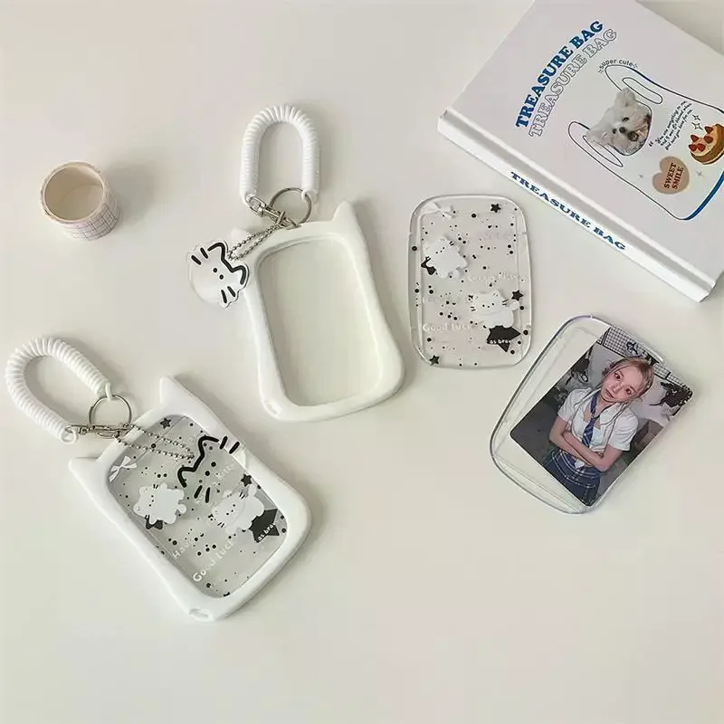 Portafoto per gatti carino con portacarte in corda elastica Portafoto per idol Display per carte di archiviazione per foto Proteggi borsa con ciondolo Decor Portachiavi Regali - immagine 3