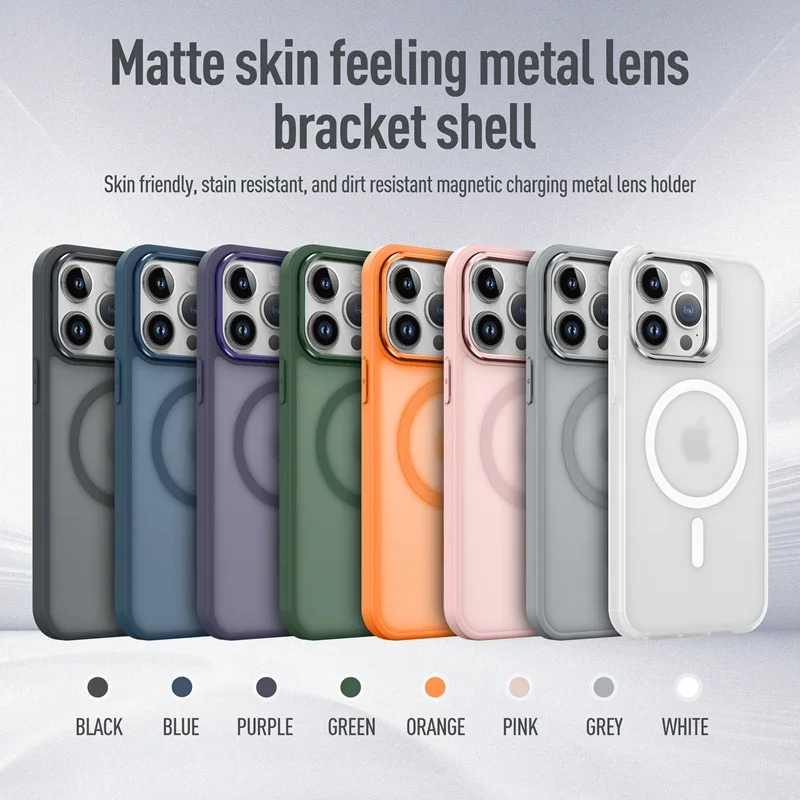 Luxury Magnetic Shockproof Phone Case with Magsafe Charger Compatibility and Lens Stand Cover