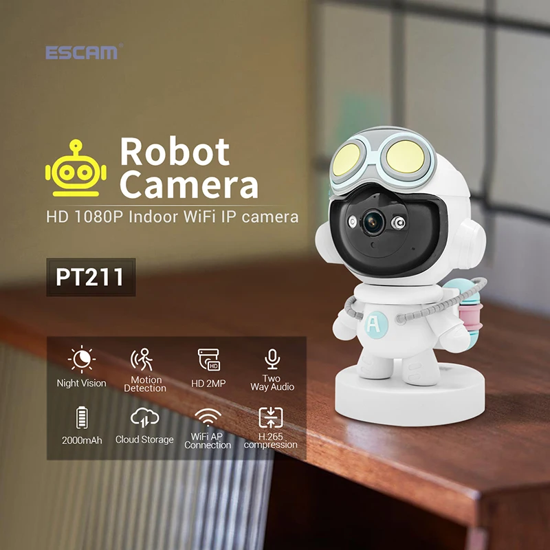 

ESCAM PT211 HD 2MP WiFi IP Camera Motion Detection Tracking Two-Way Audio Night Vision AI Humanoid Security Monitor Camera