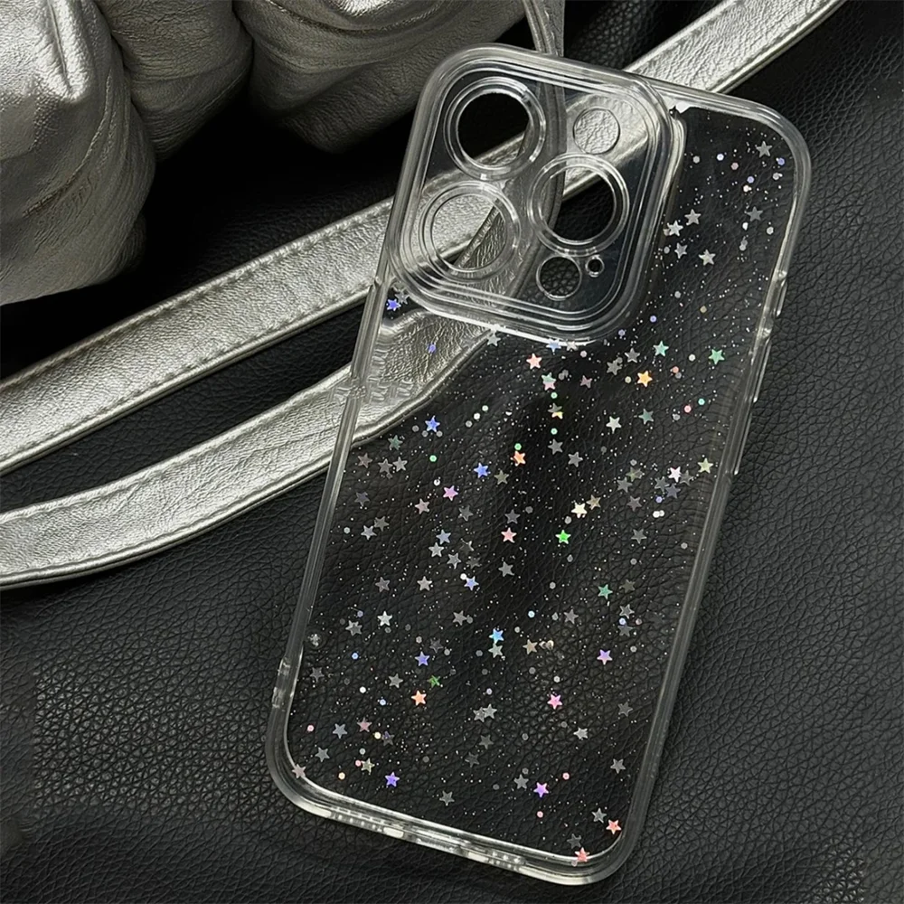 Luxury Clear Star Bling Glitter Phone Case with Sparkle Shockproof Bumper Cover