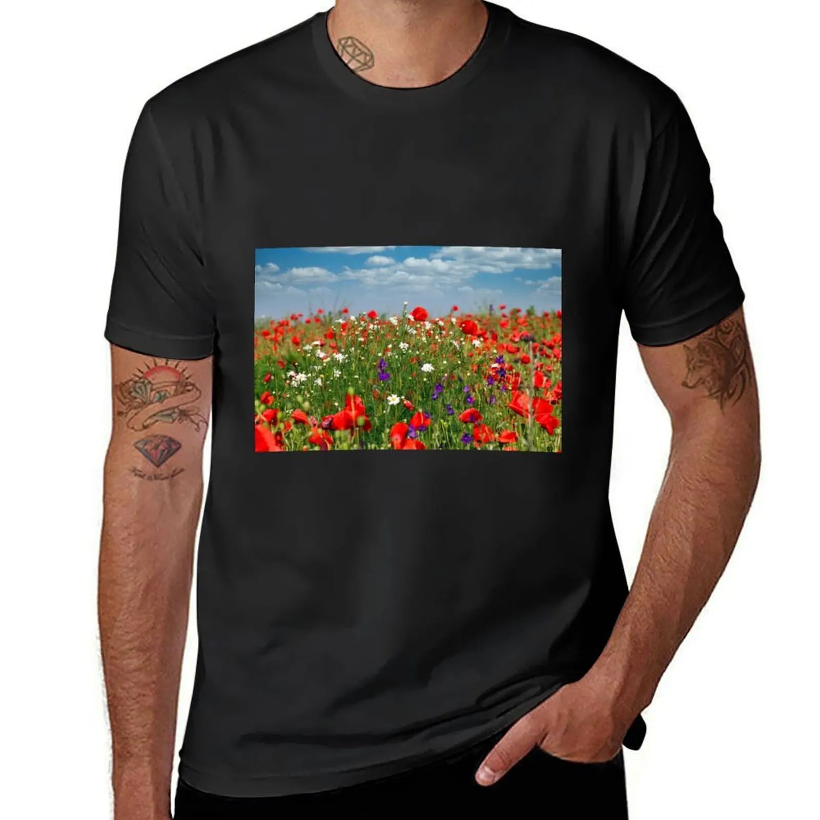 

Wildflowers meadow nature background spring season T-Shirt sublime customs cute tops clothes for men