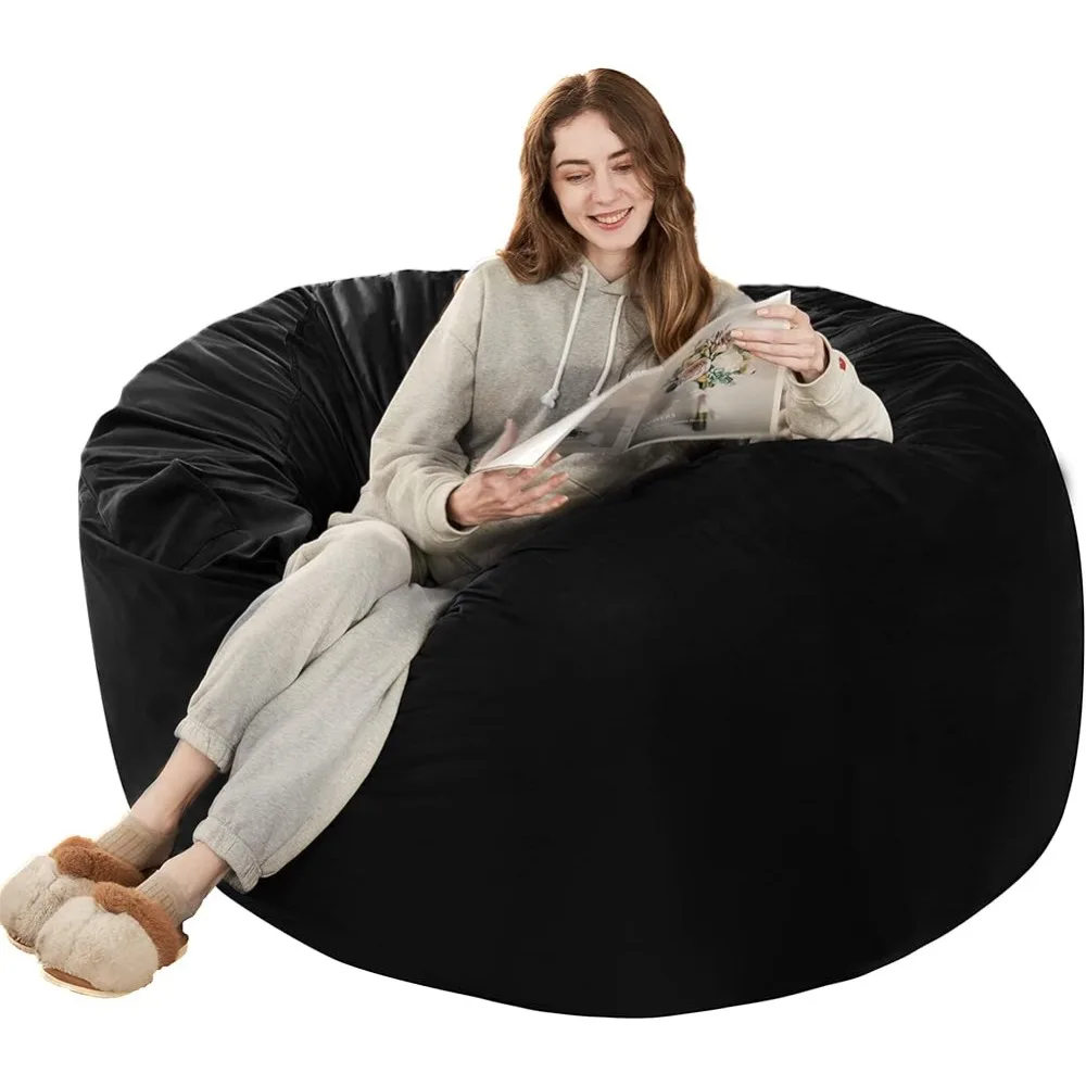 

Bean Bag Chair: Giant 4' Memory Foam Furniture Bean Bag Chairs for Adults With Microfiber Cover - 4Ft Relaxing Sofa Couch Black