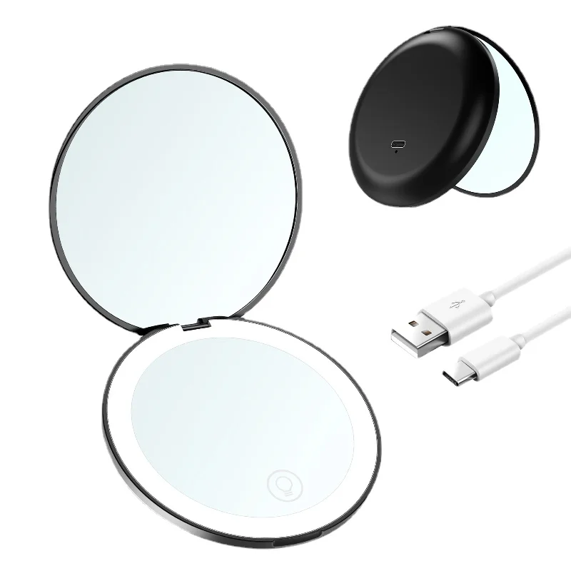 Mini Portable Folding Travel Mirror LED Light Makeup Mirror Compact Mirror 10X Magnification 2-sided Beauty Makeup Round Mirror images - 6