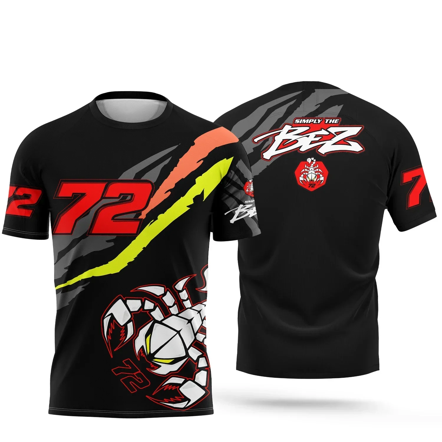 드라이버 No.72 MARCO Bezzecchi 3Dprint 야외 익스트림 스포츠 속건성 통기성 남성 티셔츠 부모-자식 성인 키즈 반팔